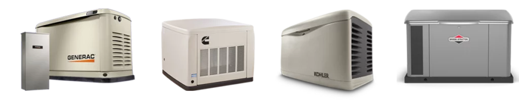 Logos for Generac, Honeywell, Kohler, Cummins, and Briggs & Stratton standby generators